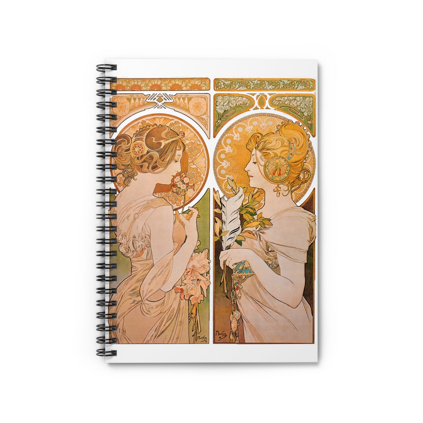 Primrose and Feather | Alphonse Mucha | Spiral Notebook - Ruled Line