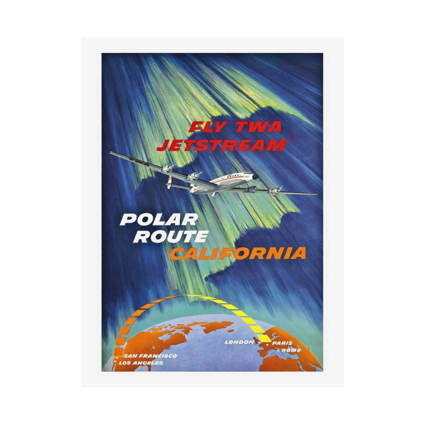 Polar Rout California | JetStream  | TWA | Mid Century | Poster