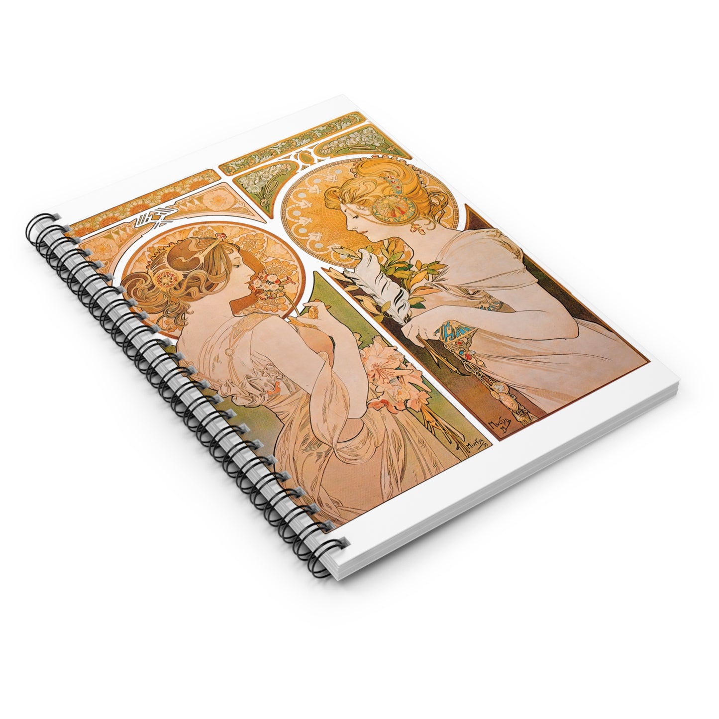 Primrose and Feather | Alphonse Mucha | Spiral Notebook - Ruled Line