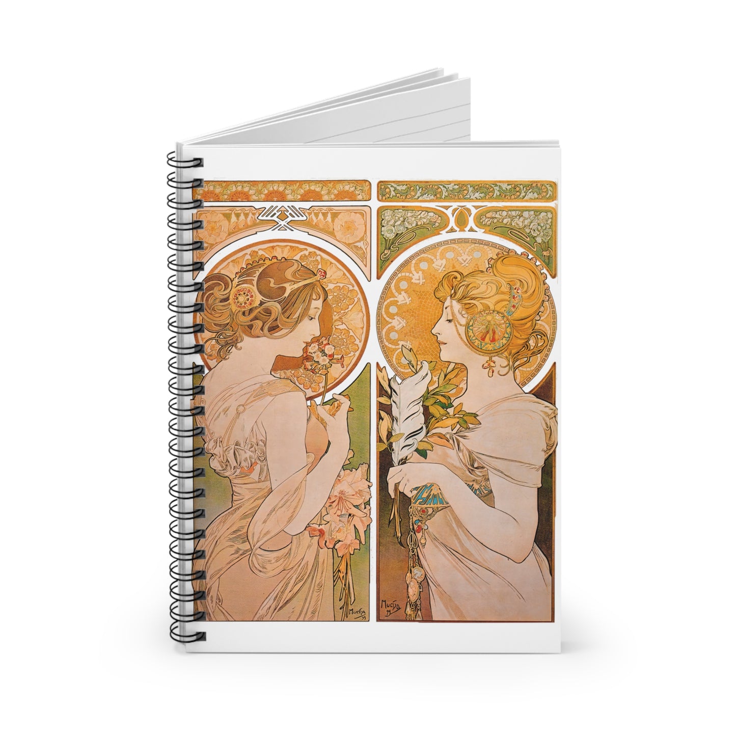 Primrose and Feather | Alphonse Mucha | Spiral Notebook - Ruled Line