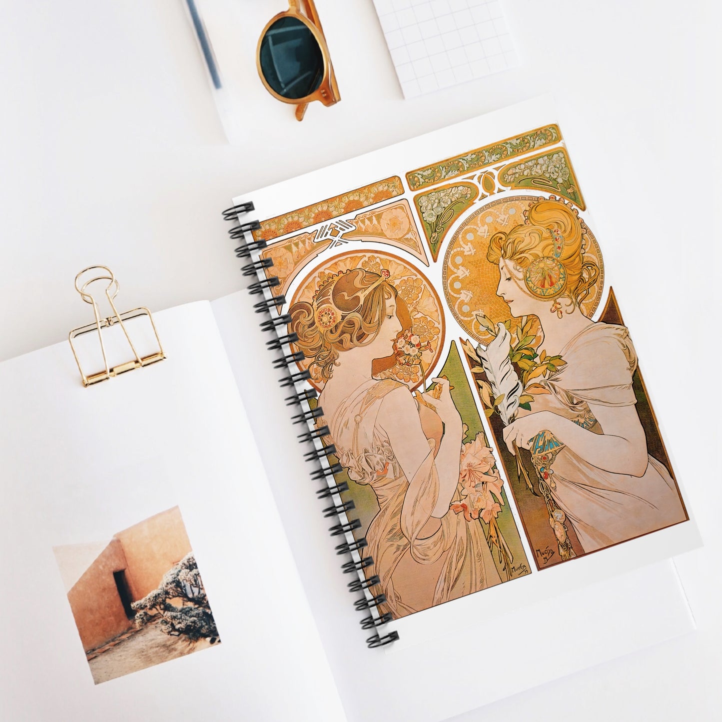 Primrose and Feather | Alphonse Mucha | Spiral Notebook - Ruled Line