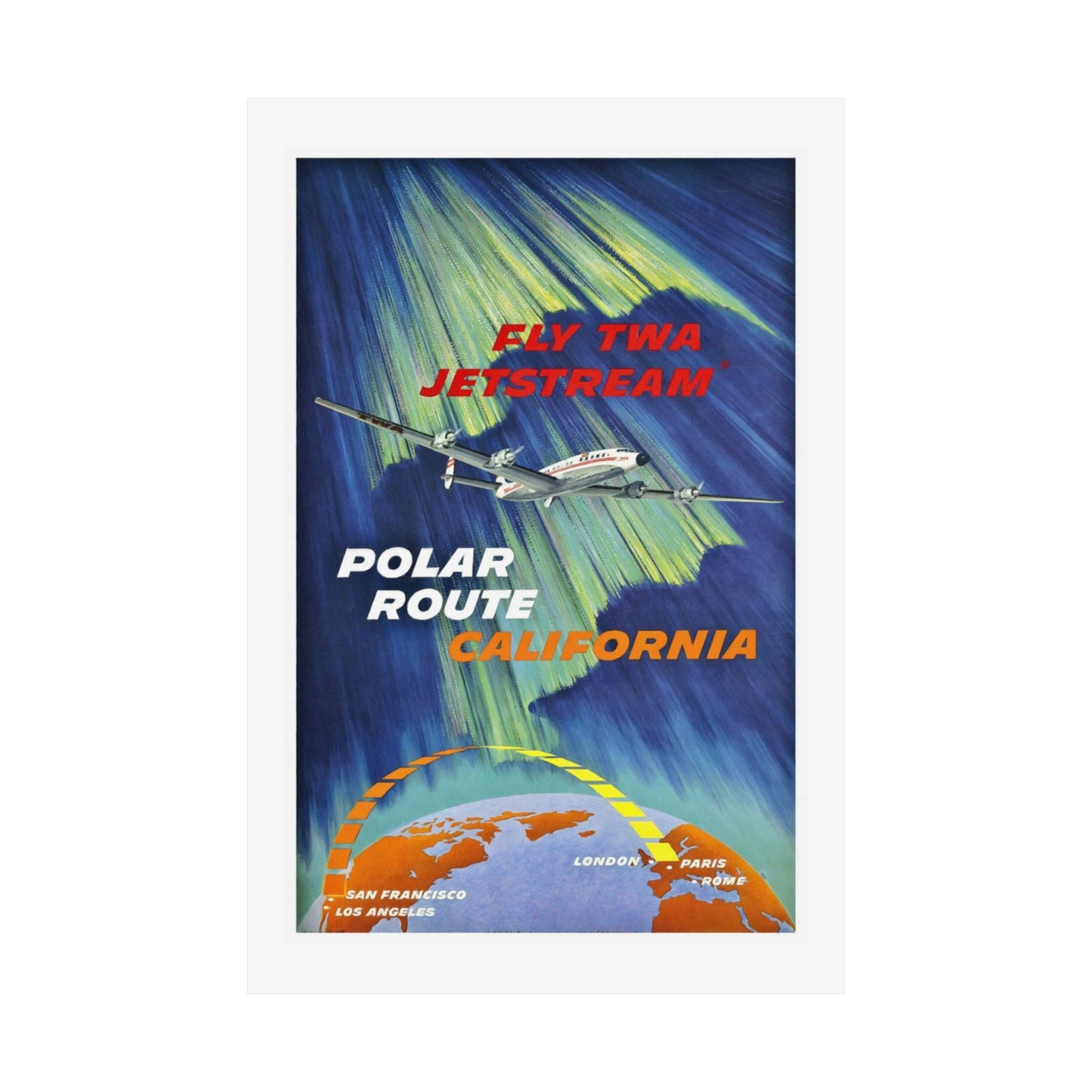 Polar Rout California | JetStream  | TWA | Mid Century | Poster