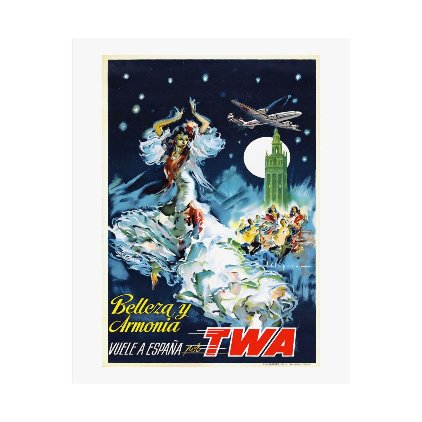 Spain | Belleza y Armonia | Air Travel | TWA | Poster